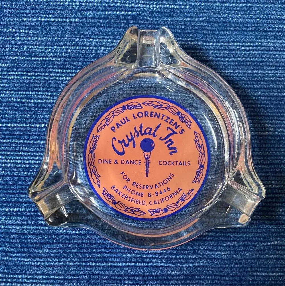 VTG Crystal Inn Bakersfield CA Dine Dance Cocktails Advertising Glass Ashtray